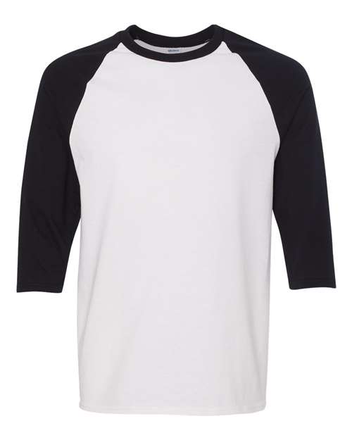 Gildan Unisex Heavy Cotton™ Raglan Three-Quarter Sleeve T-Shirt - White/ Black Front