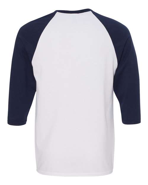Unisex Heavy Cotton™ Raglan Three-Quarter Sleeve T-Shirt - White/ Navy Back