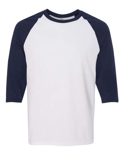 Unisex Heavy Cotton™ Raglan Three-Quarter Sleeve T-Shirt - White/ Navy Front