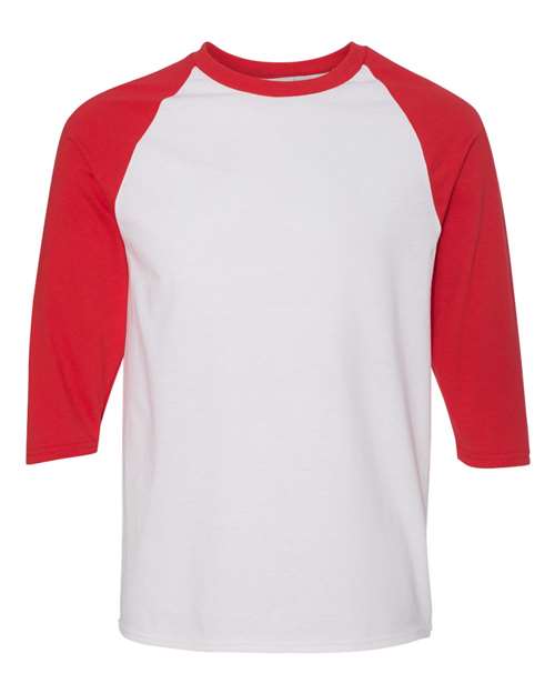Gildan Unisex Heavy Cotton™ Raglan Three-Quarter Sleeve T-Shirt - White/ Red Front
