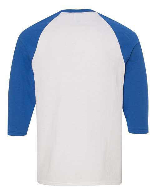 Unisex Heavy Cotton™ Raglan Three-Quarter Sleeve T-Shirt - White/ Royal Back