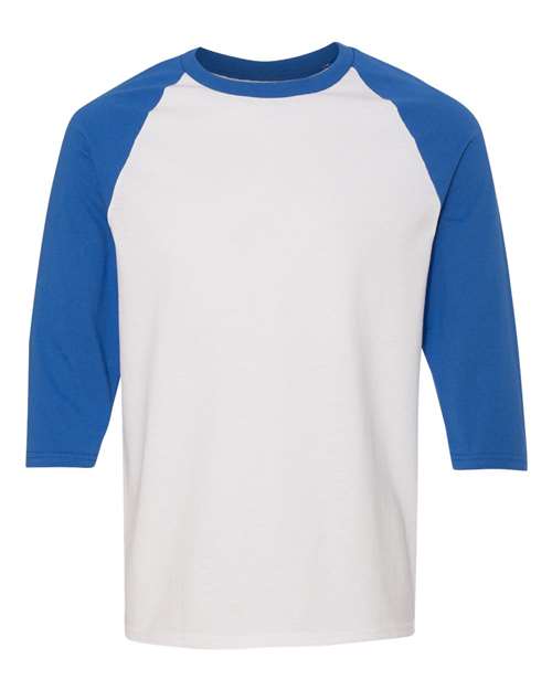 Unisex Heavy Cotton™ Raglan Three-Quarter Sleeve T-Shirt - White/ Royal Front