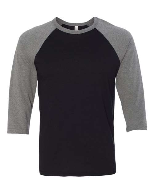 Unisex Three-Quarter Sleeve Baseball Tee - Black/ Deep Heather Front
