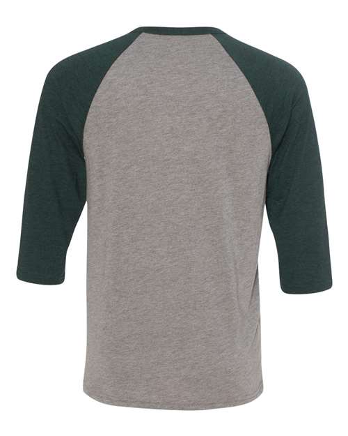 Unisex Three-Quarter Sleeve Baseball Tee - Grey/ Emerald Triblend Back