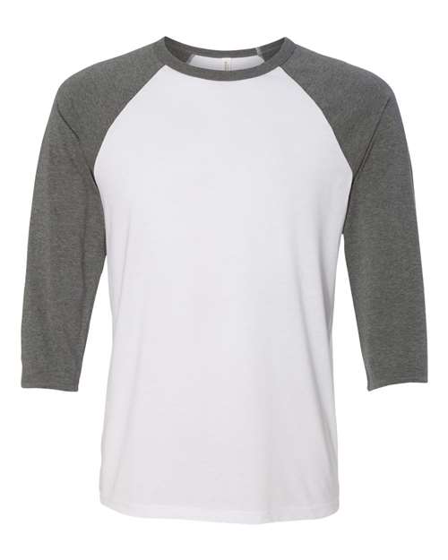 Unisex Three-Quarter Sleeve Baseball Tee - White/ Deep Heather Front