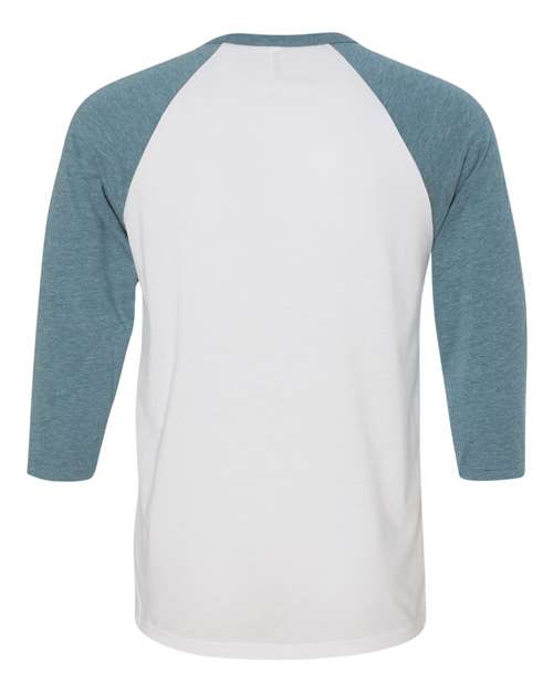 Unisex Three-Quarter Sleeve Baseball Tee - White/ Denim Back