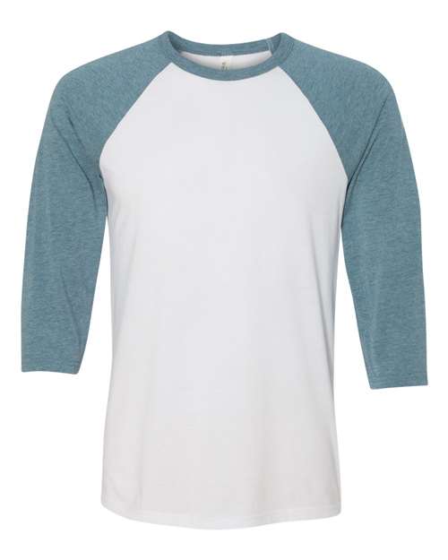 Unisex Three-Quarter Sleeve Baseball Tee - White/ Denim Front