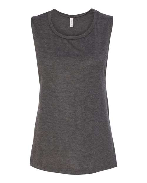 Women's Flowy Scoop Muscle Tank - Dark Grey Heather Front