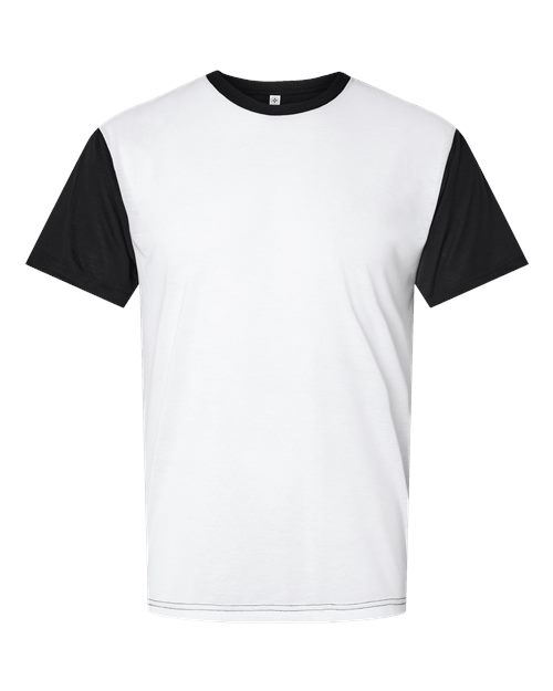 Men's Blackout Polyester Sublimation Tee - White/ Black Front