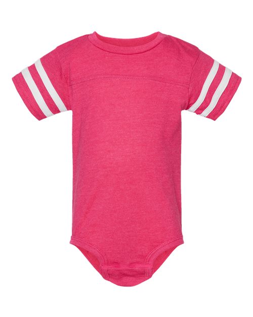 Infant Football Fine Jersey Bodysuit - Vintage Hot Pink/ White Front