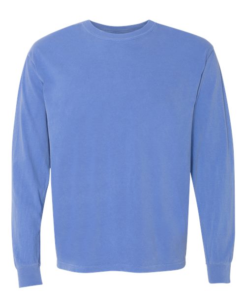 Comfort Colors Unisex Garment-Dyed Heavyweight Long Sleeve T-Shirt - Flo Blue Front