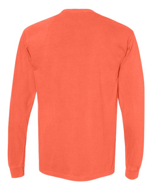 Unisex Garment-Dyed Heavyweight Long Sleeve T-Shirt - Neon Red Orange Back
