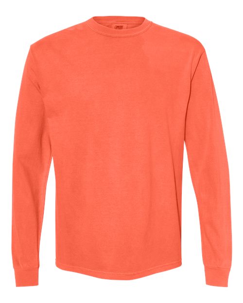 Unisex Garment-Dyed Heavyweight Long Sleeve T-Shirt - Neon Red Orange Front