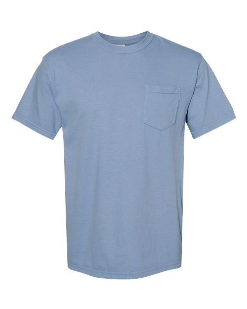 Unisex Garment-Dyed Heavyweight Pocket T-Shirt - Washed Denim Front