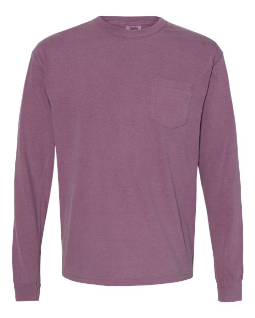 Unisex Garment-Dyed Heavyweight Long Sleeve Pocket T-Shirt - Berry Front