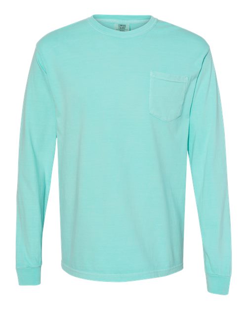 Unisex Garment-Dyed Heavyweight Long Sleeve Pocket T-Shirt - Chalky Mint Front