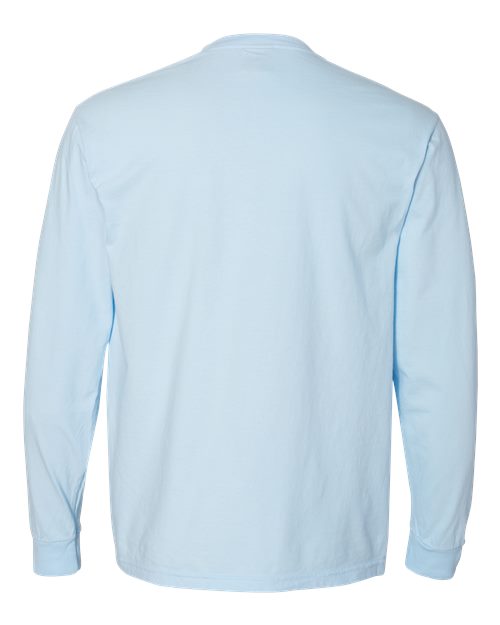 Unisex Garment-Dyed Heavyweight Long Sleeve Pocket T-Shirt - Chambray Back