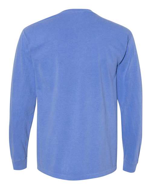 Unisex Garment-Dyed Heavyweight Long Sleeve Pocket T-Shirt - Flo Blue Back