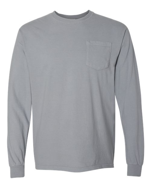 Unisex Garment-Dyed Heavyweight Long Sleeve Pocket T-Shirt - Granite Front