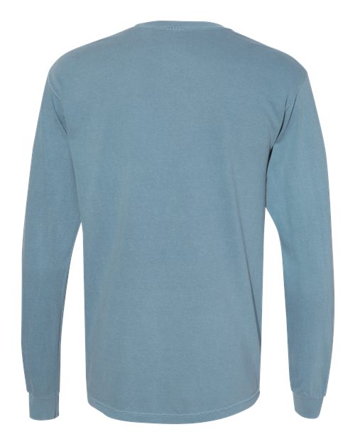 Unisex Garment-Dyed Heavyweight Long Sleeve Pocket T-Shirt - Ice Blue Back
