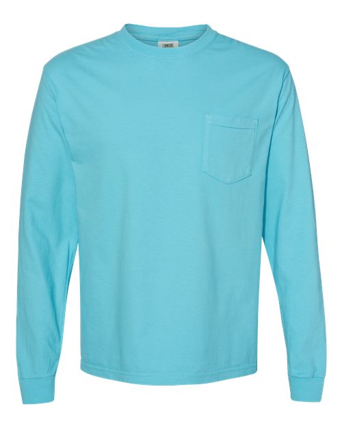 Unisex Garment-Dyed Heavyweight Long Sleeve Pocket T-Shirt - Lagoon Front