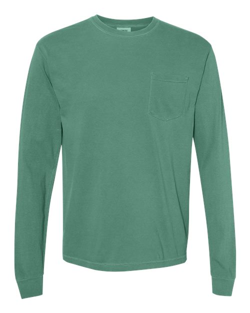 Unisex Garment-Dyed Heavyweight Long Sleeve Pocket T-Shirt - Light Green Front