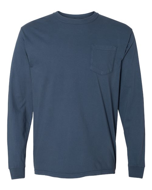 Unisex Garment-Dyed Heavyweight Long Sleeve Pocket T-Shirt - Midnight Front