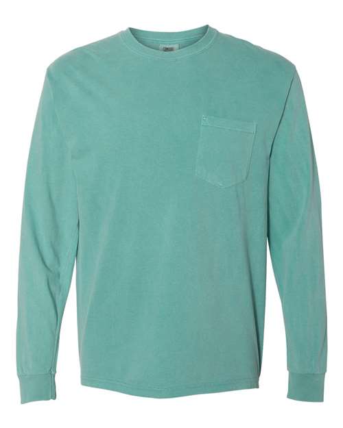 Unisex Garment-Dyed Heavyweight Long Sleeve Pocket T-Shirt - Seafoam Front
