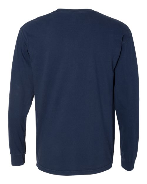 Unisex Garment-Dyed Heavyweight Long Sleeve Pocket T-Shirt - True Navy Back
