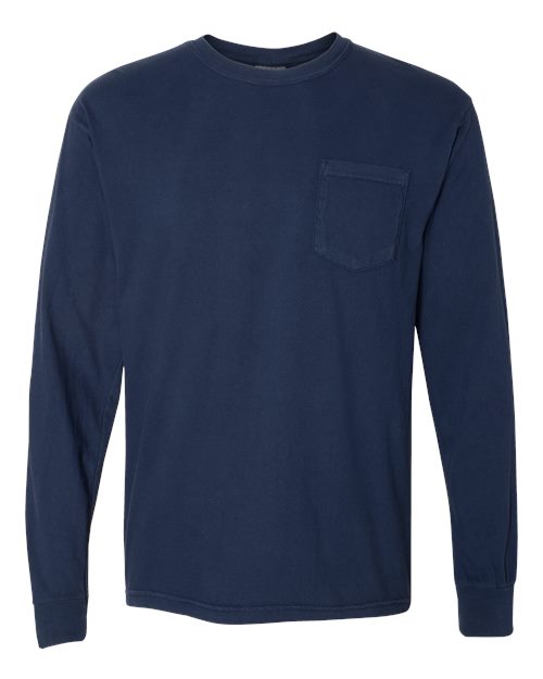 Unisex Garment-Dyed Heavyweight Long Sleeve Pocket T-Shirt - True Navy Front