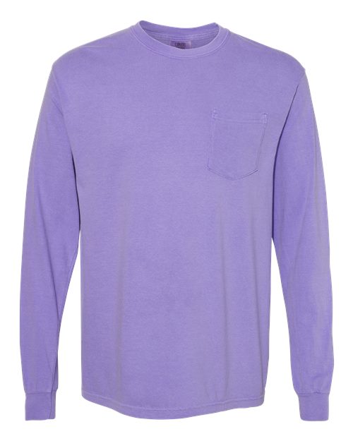 Unisex Garment-Dyed Heavyweight Long Sleeve Pocket T-Shirt - Violet Front