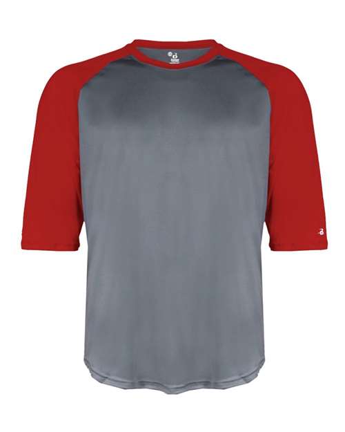 Youth B-Core Three-Quarter Sleeve Baseball T-Shirt - Graphite/ Red Front