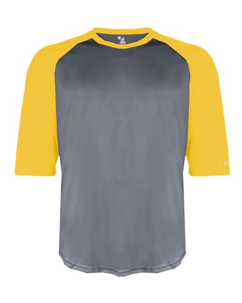 Youth B-Core Three-Quarter Sleeve Baseball T-Shirt - Graphite/ Gold Front