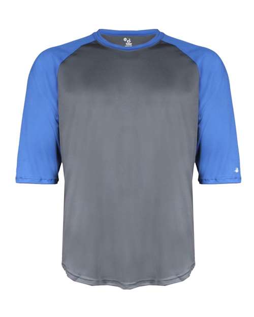 Youth B-Core Three-Quarter Sleeve Baseball T-Shirt - Graphite/ Royal Front