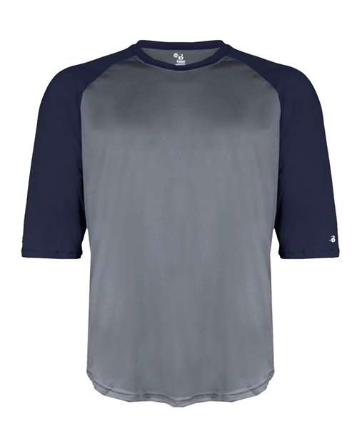 Youth B-Core Three-Quarter Sleeve Baseball T-Shirt - Graphite/ Navy Front