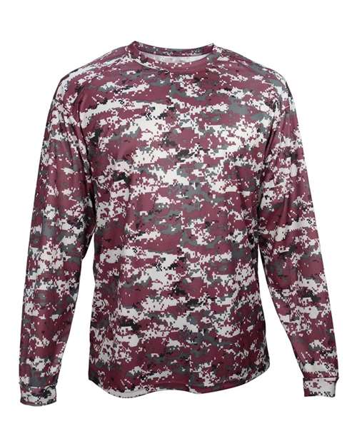 Men's Digital Camo Long Sleeve T-Shirt - Maroon Digital Front