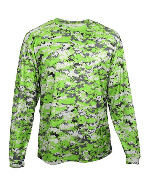 Men's Digital Camo Long Sleeve T-Shirt - Lime Digital Front