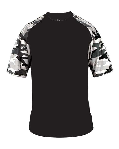 Youth Camo Sport T-Shirt - Black/ White Camo Front