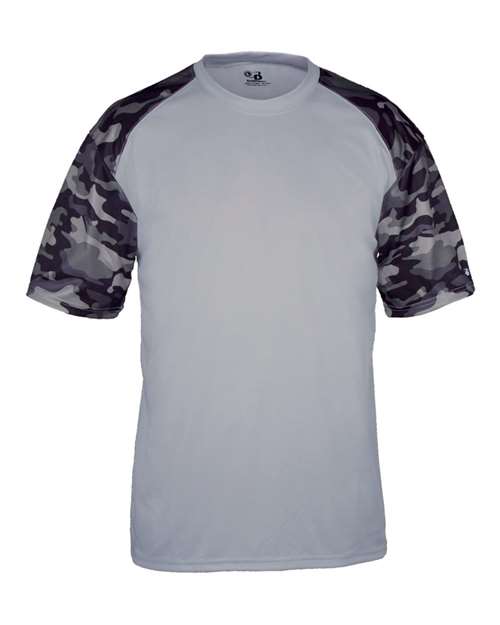 Youth Camo Sport T-Shirt - Silver/ Black Camo Front