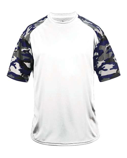 Youth Camo Sport T-Shirt - White/ Navy Camo Front