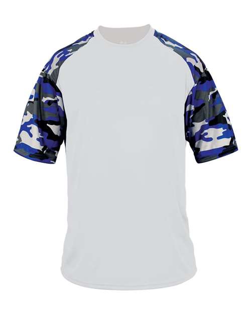 Youth Camo Sport T-Shirt - White/ Royal Camo Front