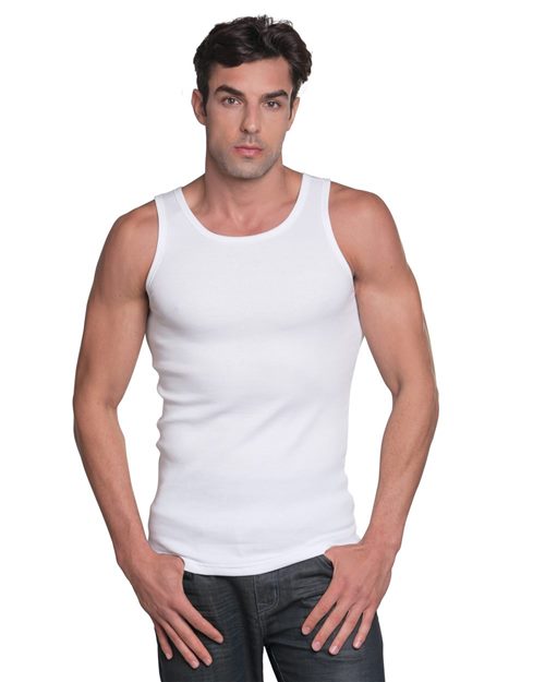 Unisex USA-Made 2x1 Ribbed Tank Top - Black Front