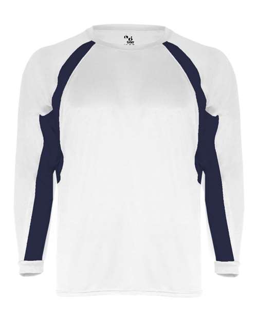 Youth B-Core Hook Long Sleeve T-Shirt - White/ Navy Front