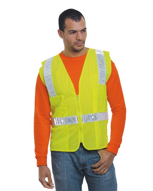 Unisex USA-Made ANSI Surveyor's Vest Class 2 - Lime Green Front