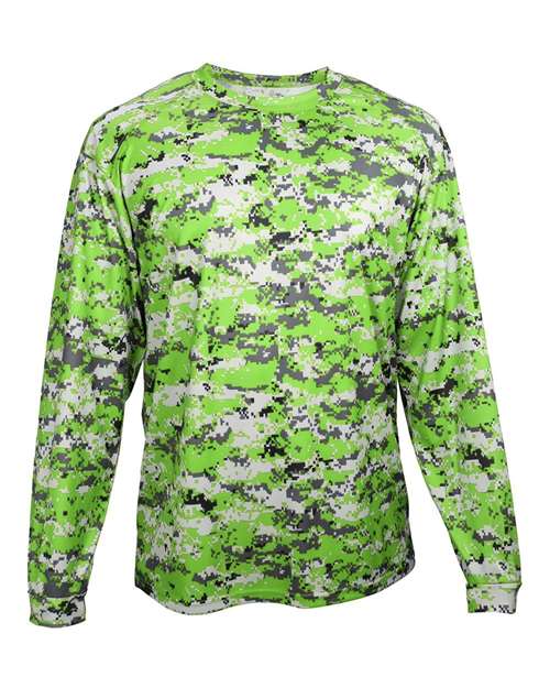 Youth Digital Camo Long Sleeve T-Shirt - Lime Digital Front