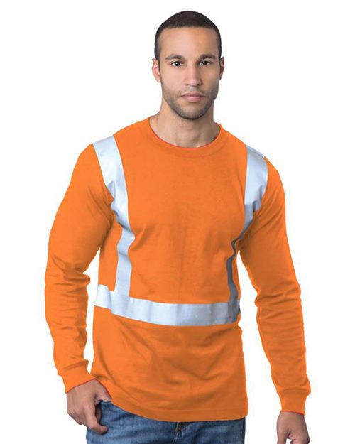 Men's USA-Made 50/50 Hi-Visibility Long Sleeve T-Shirt - Lime Green Front