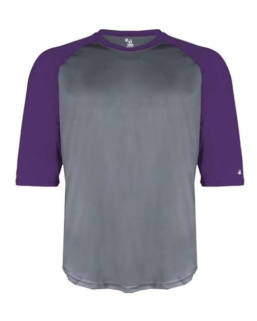 Men's B-Core Three-Quarter Sleeve Baseball T-Shirt - Graphite/ Purple Front