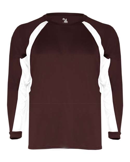 Men's B-Core Hook Long Sleeve T-Shirt - Maroon/ White Front