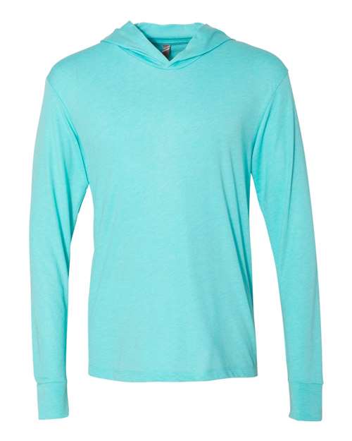 Unisex Triblend Hooded Long Sleeve Pullover T-Shirt - Tahiti Blue Front