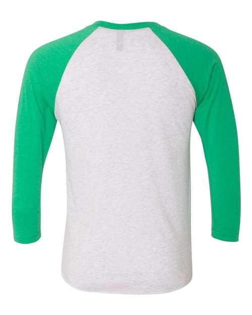 Unisex Triblend Three-Quarter Raglan T-Shirt - Envy Sleeves/ Heather White Body Back